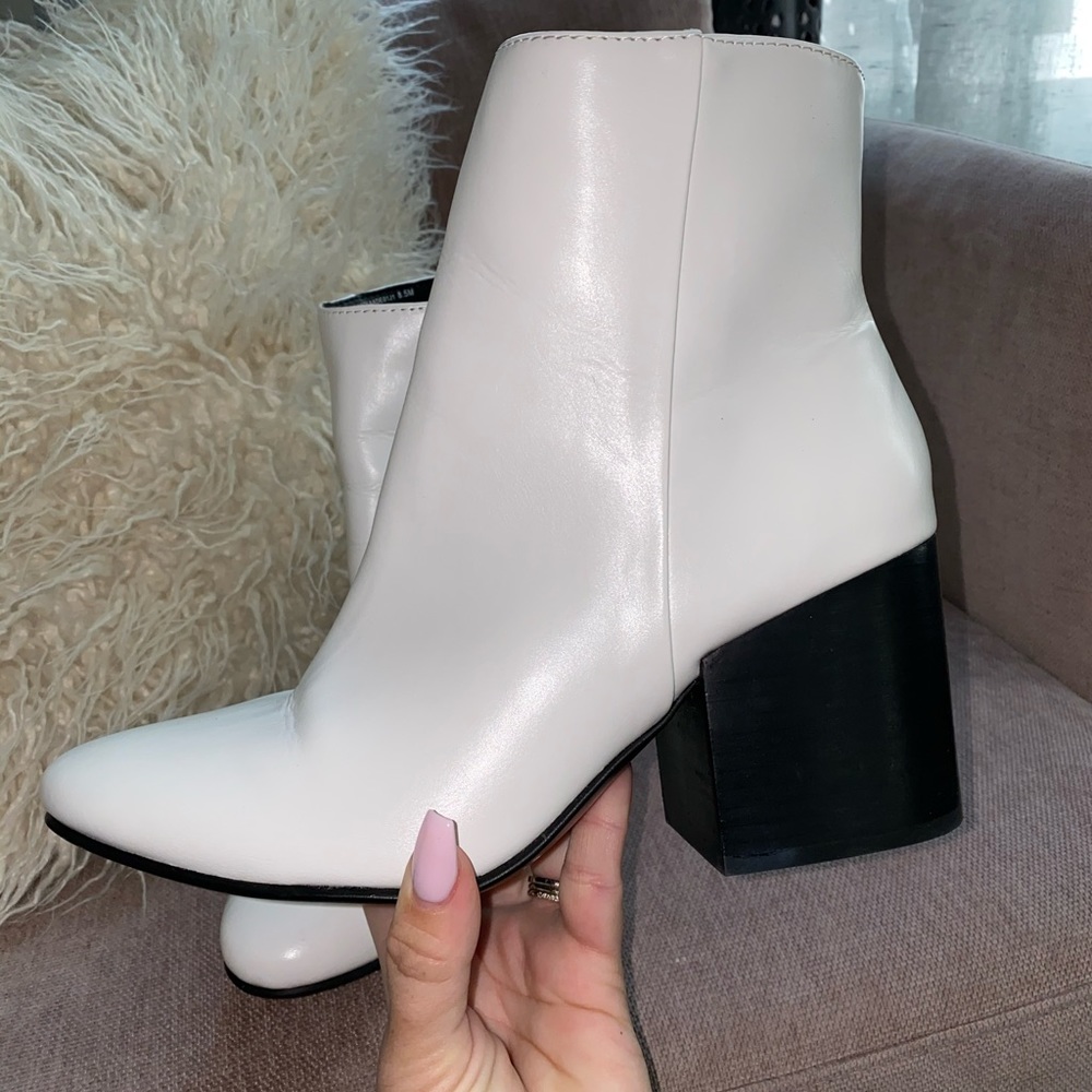 Madden Girl “Aaden” block heel booties in white